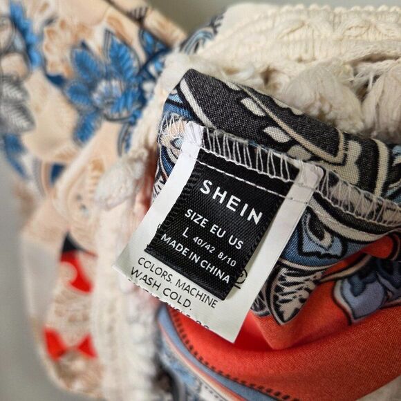 NEVER WORN SHEIN HALTER FRINGED BOHO PAISLEY HANKY SHORT DRESS SZ LARGE - Picture 10 of 14